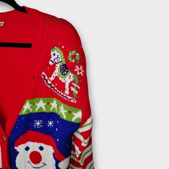 V28 Womens Holiday Cardigan Sz Large Red Christmas Sweater Long Button Up Xmas - Picture 7 of 9